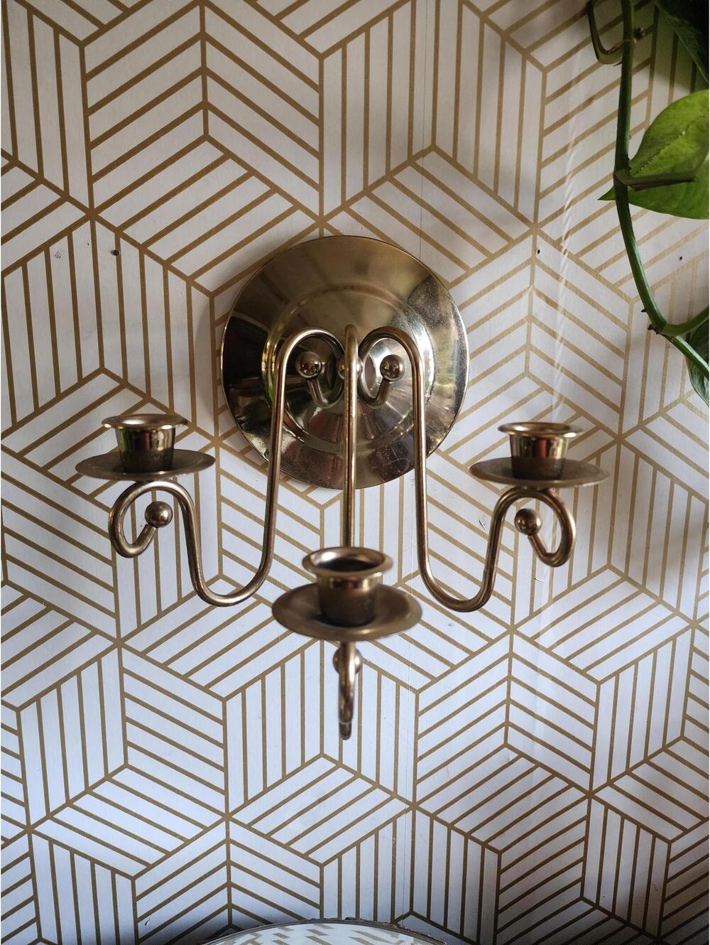 Vintage Hollywood Regency Style Midcentury Brass Wall Sconce 3 Arm Candle Holder